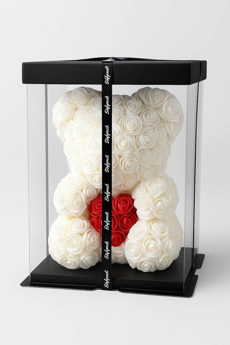 Rosen-Teddybär 25cm (weiß) (9708587843918)
