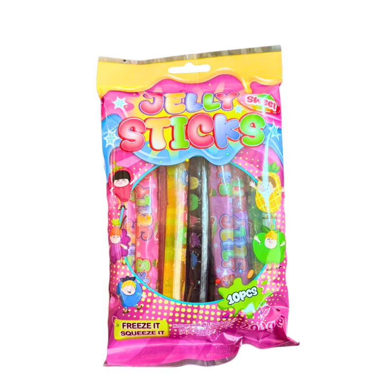 Jelly Sticks Sweet 200g mit bunten Gelee-Sticks in verschiedenen Fruchtgeschmacksrichtungen und weicher Konsistenz.