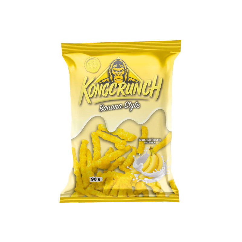 Kongcrunch Banana Style Beutel 90g Verpackung Vorderseite
Kongcrunch Banana Style knuspriger Bananen Snack 90g
Kongcrunch Banana Style Crunch Snack Nahaufnahme
Kongcrunch Banana Style Knabbersnack 90g Produktbild