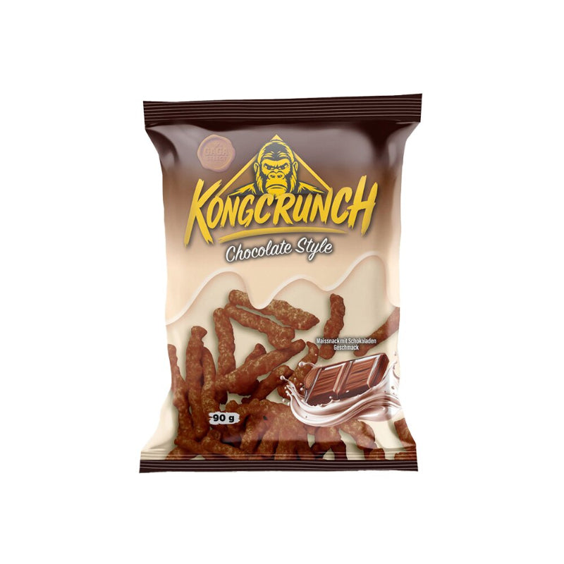 Kongcrunch Chocolate Style Beutel 90g Verpackung Vorderseite
Kongcrunch Chocolate Style knuspriger Schoko Snack 90g Beutel
Kongcrunch Chocolate Style Crunchy Schokoladen Snack Nahaufnahme
Kongcrunch Chocolate Style Snack Beutel 90g Produktbild