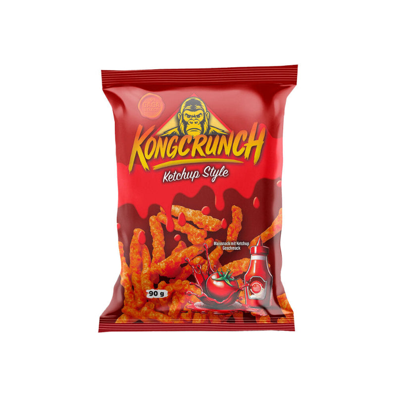 Kongcrunch Ketchup Style Beutel 90g Verpackung Vorderseite
Kongcrunch Ketchup Style knuspriger Tomaten Snack 90g
Kongcrunch Ketchup Style Crunch Snack Nahaufnahme
Kongcrunch Ketchup Style Knabbersnack 90g Produktbild