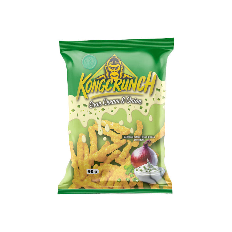 Kongcrunch Sour Cream & Onion Style Beutel 90g Verpackung Vorderseite
Kongcrunch Sour Cream Onion knuspriger Snack 90g
Kongcrunch Sour Cream Onion Crunch Snack Nahaufnahme
Kongcrunch Sour Cream Onion Knabbersnack 90g Produktbild