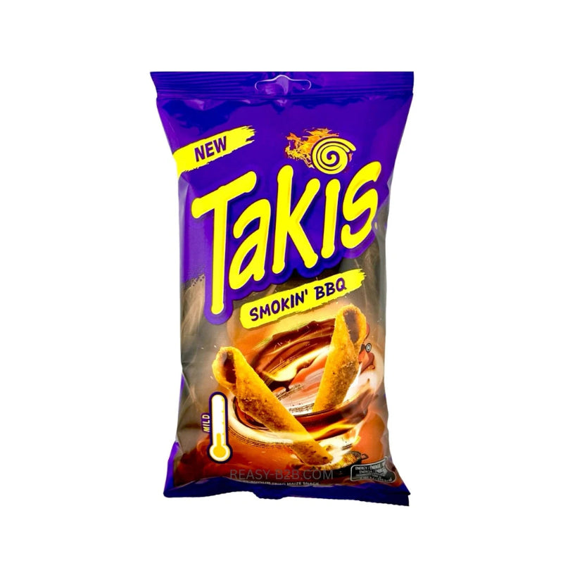 Takis Smoking BBQ 100g gerollte Mais-Snacks aus Spanien mit würzigem Rauch- und Barbecue-Geschmack.