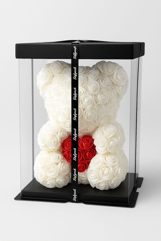 Rosen-Teddybär 25cm (weiß) (9708587843918)