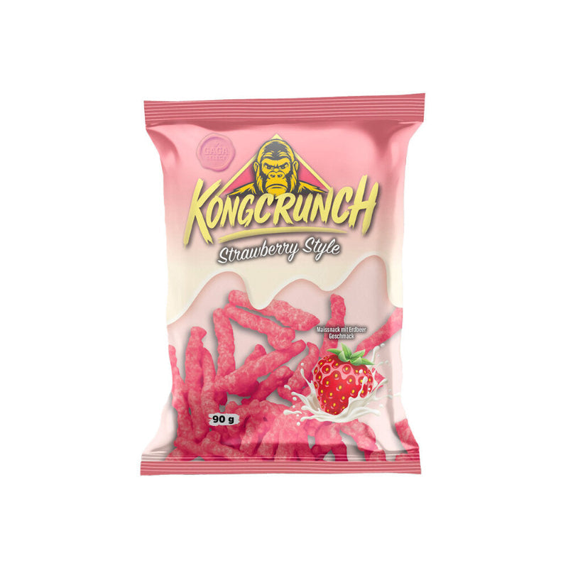 Kongcrunch Strawberry Style Beutel 90g Verpackung Vorderseite

Kongcrunch Strawberry Style knuspriger Erdbeer Snack 90g

Kongcrunch Strawberry Style Crunch Snack Nahaufnahme

Kongcrunch Strawberry Style Knabbersnack 90g Produktbild