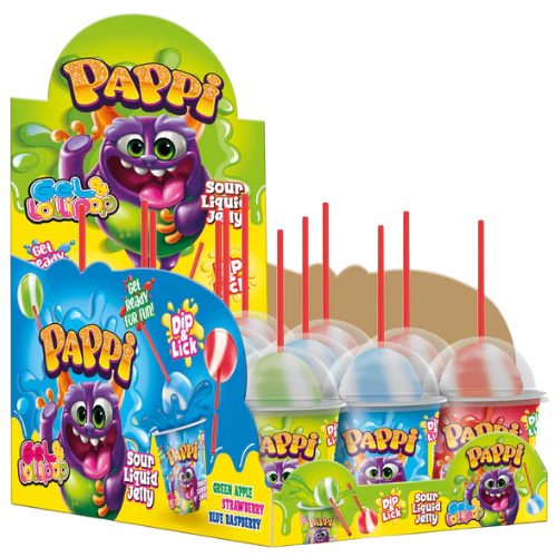 Pappi Gel & Lollipop Sour Liquid Jelly Lollipop 12X45G