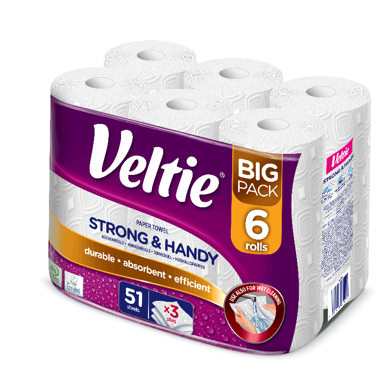 Veltie Küchenrollen 3-lagig Big Pack mit 6 Rollen und insgesamt 306 Blatt