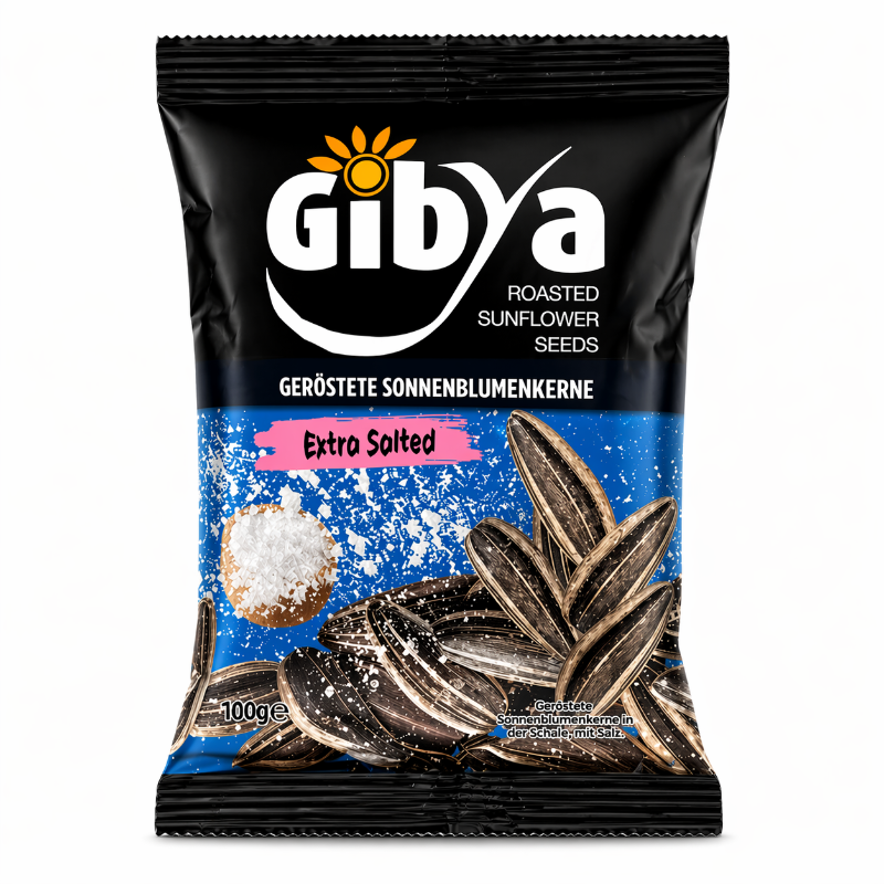 Gibya Sonnenblumenkerne extra salted 100g knuspriger Snack mit Salz perfekt für unterwegs